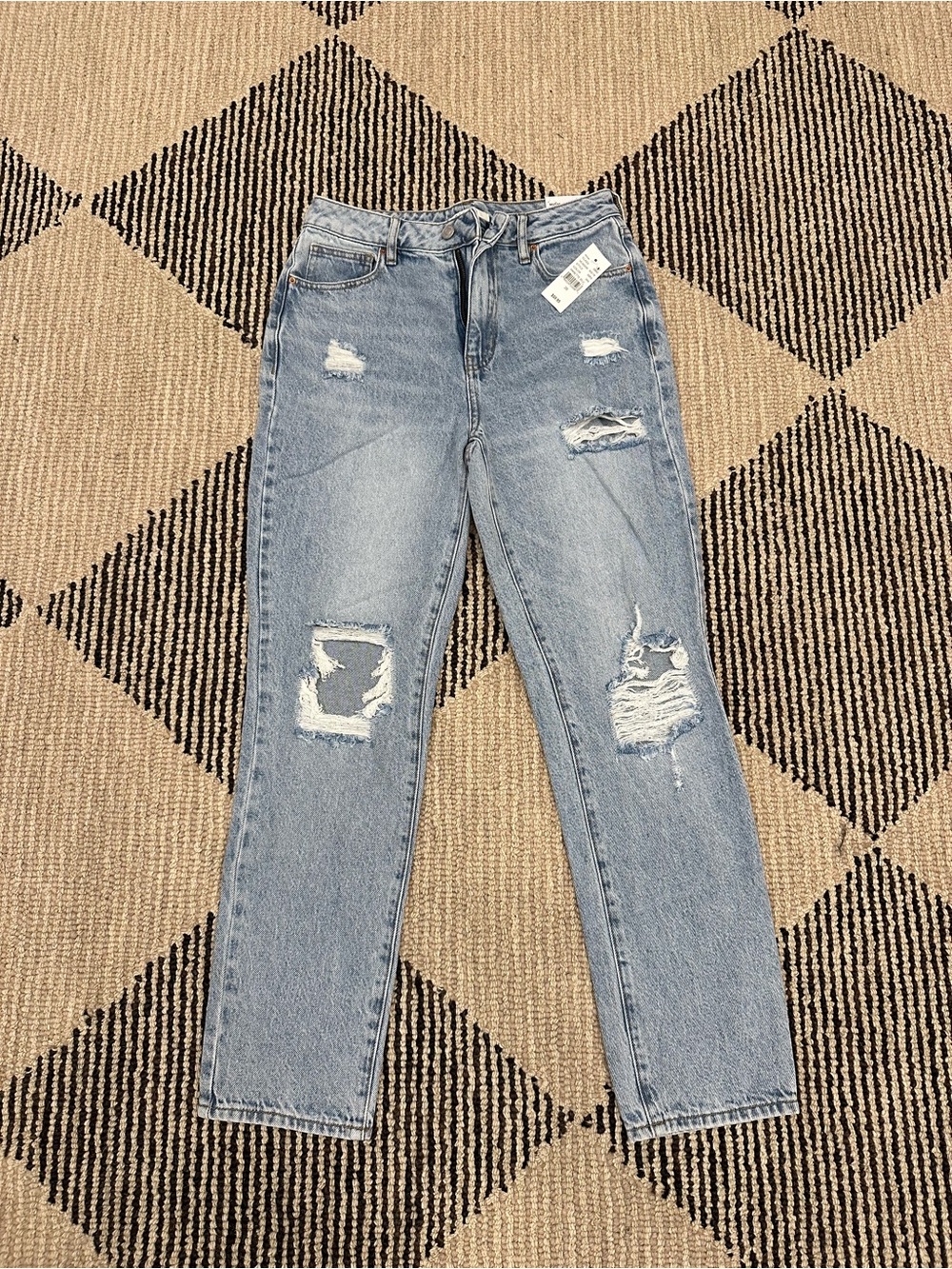 PacSun Light Blue Distressed Straight-Leg Mom Jeans
